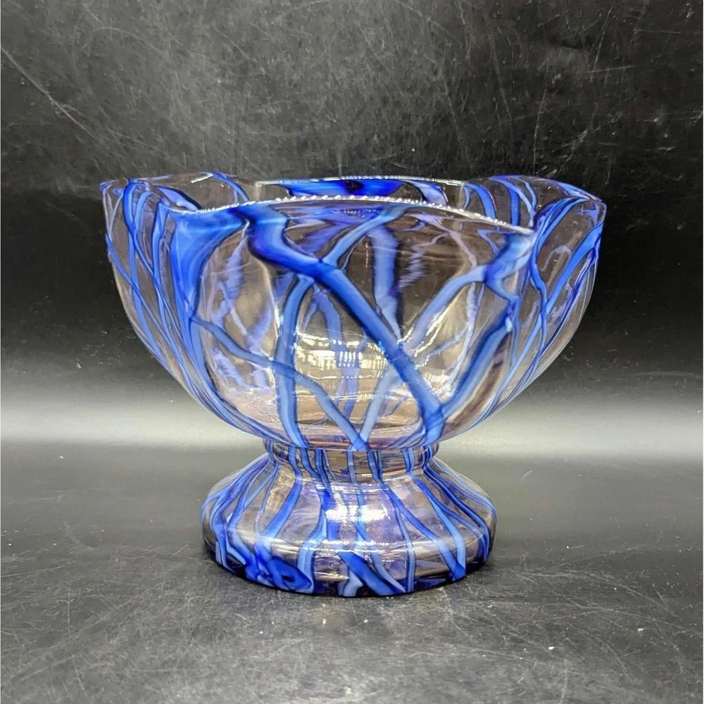 Vintage 1930's Ernst Steinwald & Co.  Czech Bohemian Glass Blue Splatter Bowl 6